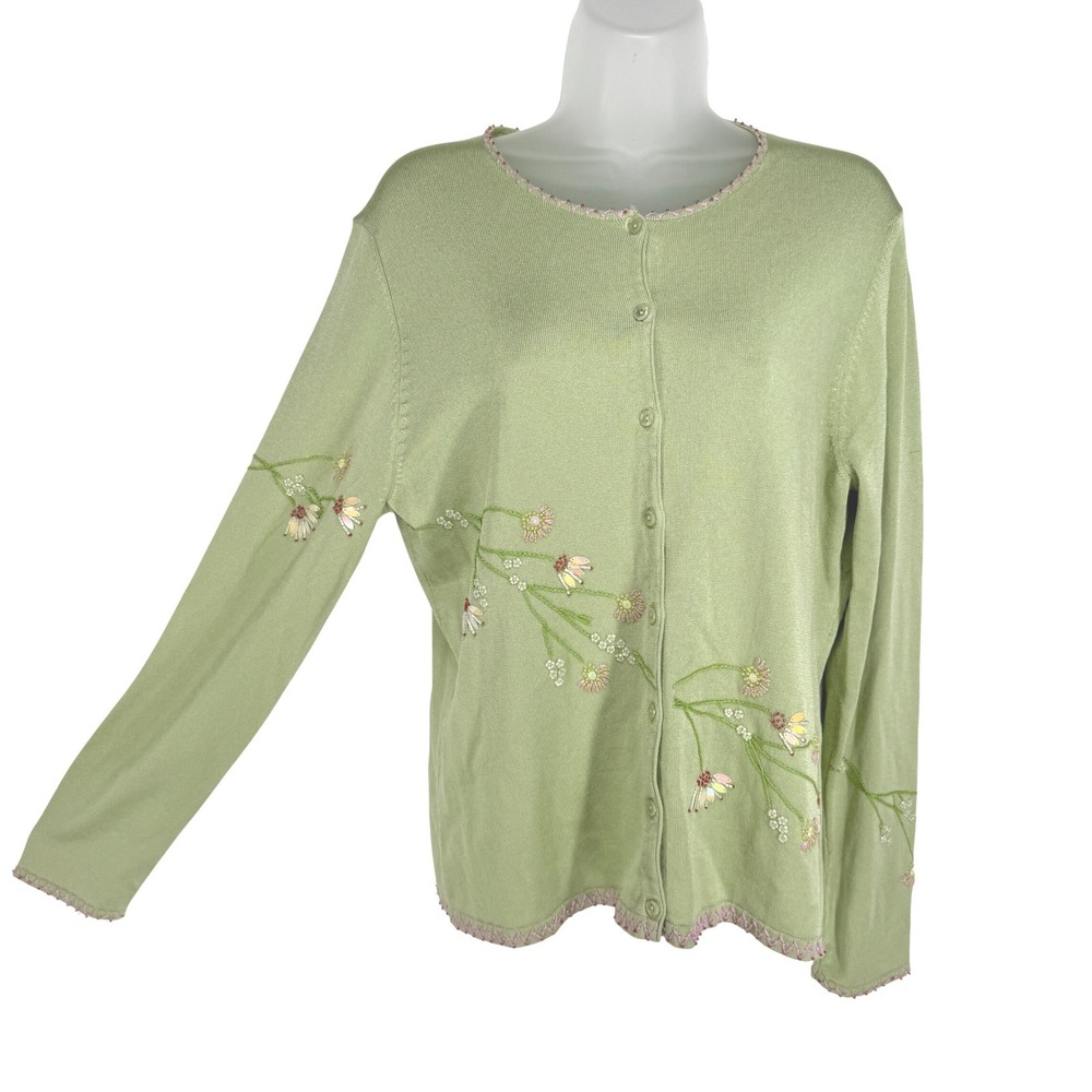Oscar de la Renta Vintage Floral Embroidered Beaded Cardigan Medium Fairy Phoebe